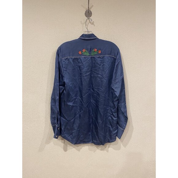 Carolina K Shirt Womens Medium Blue Western Embroidered Floral Snap Front Piped - Picture 4 of 4